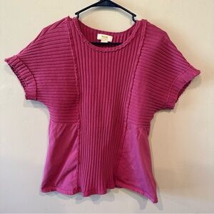 Anthropology Maeve Sontag Knit Pullover pink short sleeve sweater size large